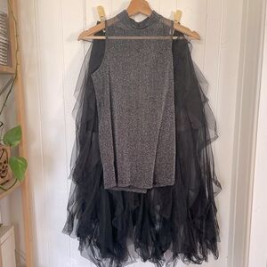 Silver Sleeveless Top with Black Tulle Skirt